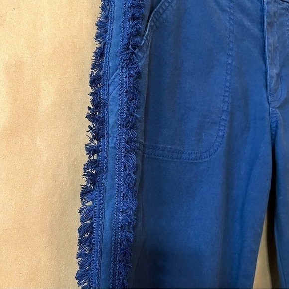 Tory Burch | Fringe Trim Side Stripe Cropped Chino Pants Navy Sea Size 27 - Picture 7 of 15